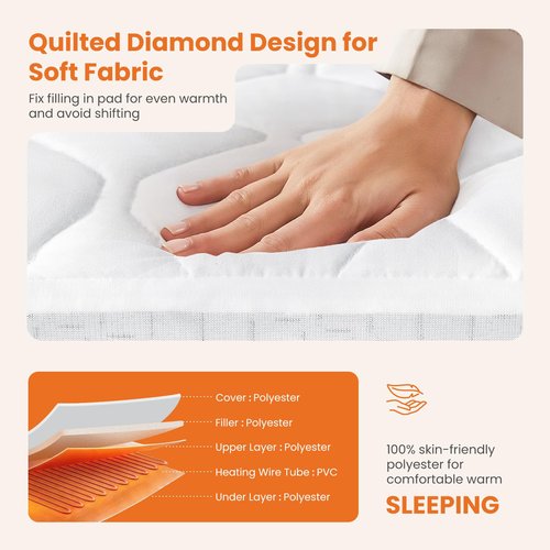 Sweetcrispy Heated Mattress Pad Queen Size (80×60″) – Dual Zone Electric Bed Warmer, 12 Adjustable Heat Settings, 12‑Hour Auto Shut‑Off, Machine Washable, ETL Certified