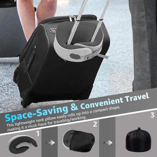 Gikezed Travel Pillows for Airplanes Ergonomic Memory Foam Neck Pillow for Travel - 360° Head & Neck Support for Sleeping on Flights, Cars, Trains & Office (Gray-1)