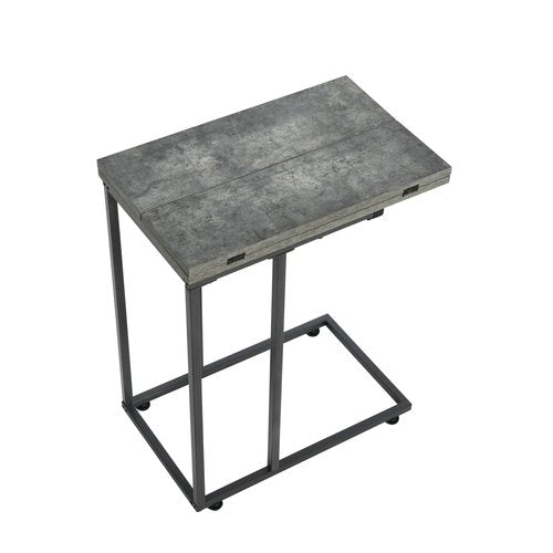 Household Essentials Jamestown Extendable C-Shaped for Accessiblity Side End Table Rustic Slate Concrete and Black Metal
