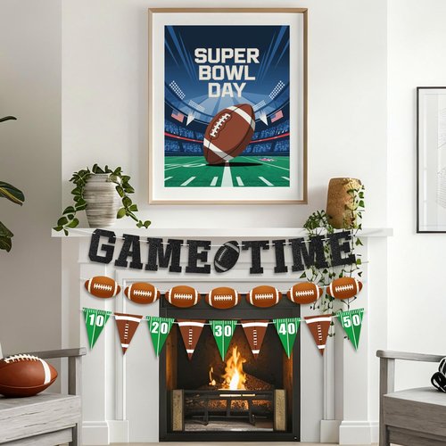 3 Pcs Football Banner Garland | No DIY - Pre-strung Game Time Football Party Banner | Birthday Party Decorations Bowl Game Indoor Decor