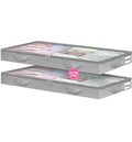 3-Inch High Under Bed Storage Containers, Low Profile Underbed Bins, NO RIGID STRUCTURE, Foldable Clothes Storage Organizer w/Lid & Zipper, Shallow Storage for Low Beds, Couches & Cribs, 2-Pack, Gray