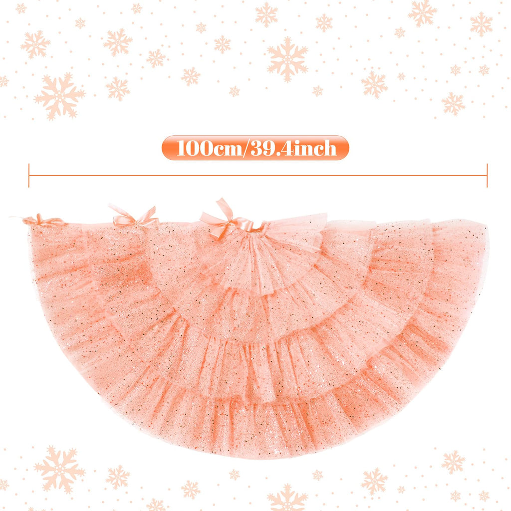 Tatuo Christmas Tree Skirt Wedding Ruffle 4 Layer Tulle Round Fluffy Sparkly Skirt Tree Mat Ornament for Christmas Holiday Decoration(40 Inches,Rose Gold)