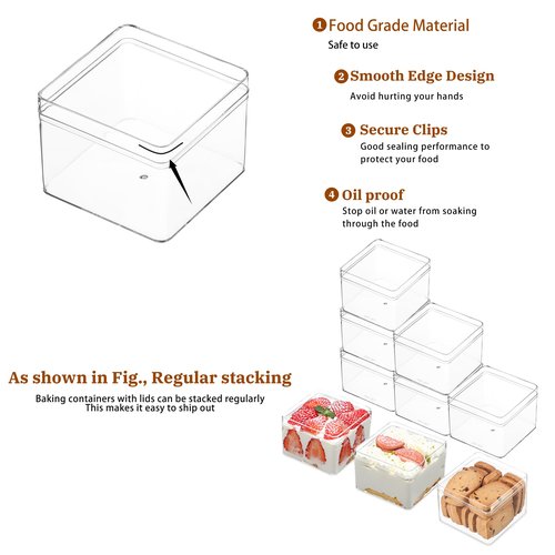 FZJ 20 Pack 12OZ Square Clear Plastic Dessert Cups with Lids and Stickers Disposable Parfait Cups with lids,Tiramisu container with lid,Cupcake,Parfait,Pudding,Iced Cold Drinks,Snacks,Fruits