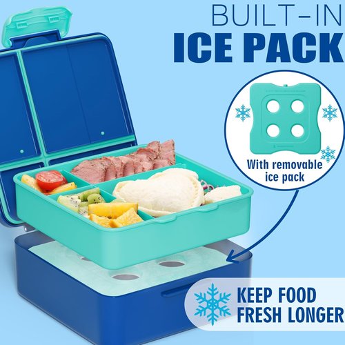 Fimibuke Bento Box - Leak Proof Lunch Container with Ice Pack | BPA-Free, 4 Compartments, Microwave & Dishwasher Safe for Kids & Adults