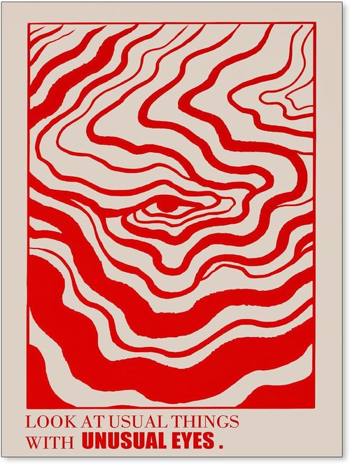 Medpol Retro Red Abstract Eye Canvas Wall Art - Vintage 60s/70s Psychedelic Decor | 12x16 Inch Unframed