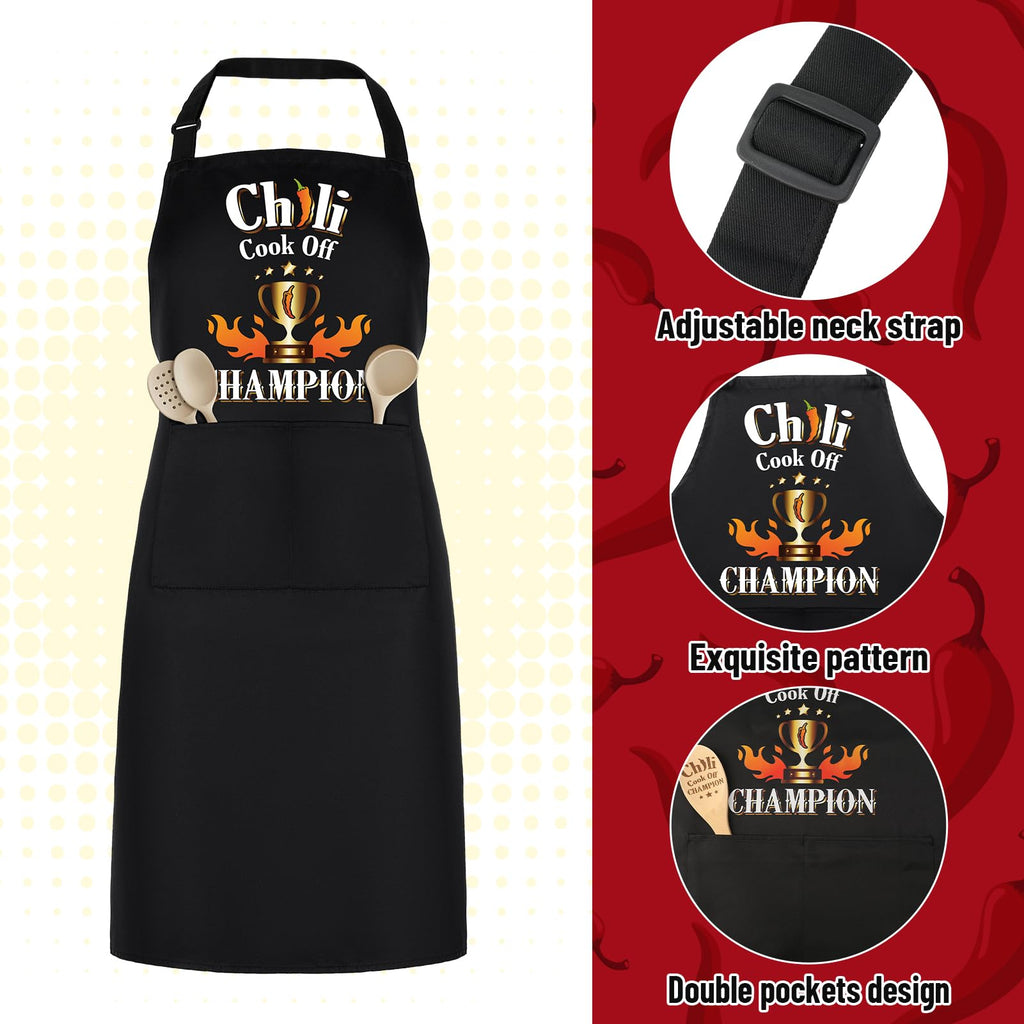 XLSXEXCL 3 Pcs Chili Cook-off Prizes, Funny Chili Cook-Off Champion Apron Adjustable Chili Cook-off Champion Hat Chef Hat and Wood Spoon, Funny Chili Cook-off Trophies Gifts for Chili Festivals