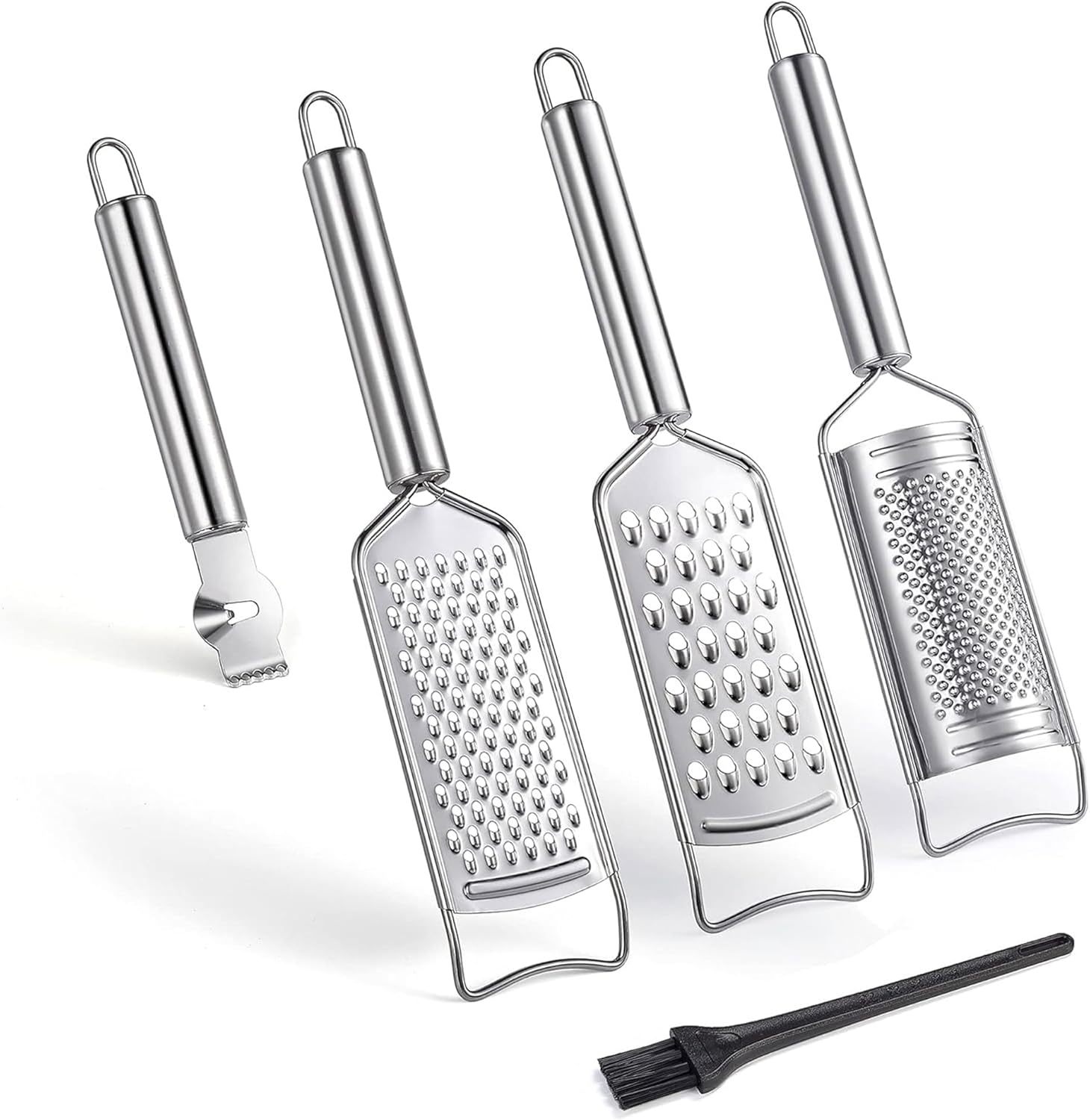 Tongjude Stainless Steel Cheese Grater Set - 5-Piece Kitchen Grater, Peeler, Slicer & Zester with Cleaning Brush