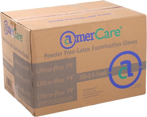 AmerCare Ultra Flex Latex Exam Gloves - Powder Free, Medium Size, 1000 Count Case