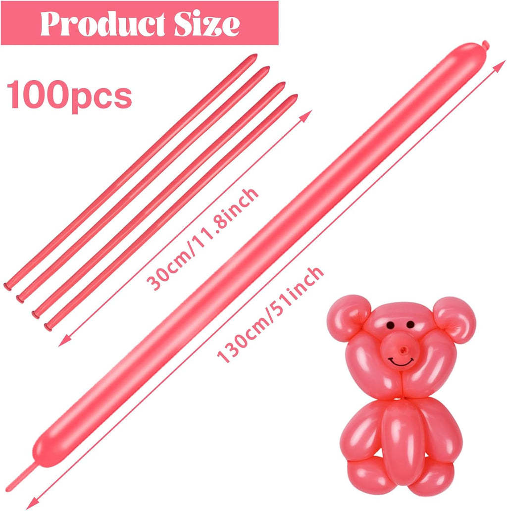 Skiennix 260 Long Balloons - 100 Pack Pastel Red Thick Latex Twisting Balloons for Animal Models & Parties