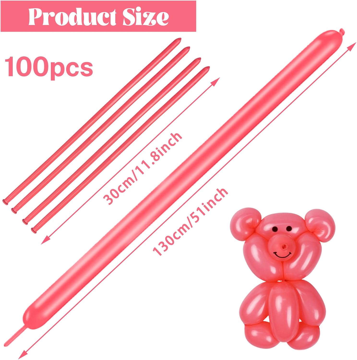 Skiennix 260 Long Balloons - 100 Pack Pastel Red Thick Latex Twisting Balloons for Animal Models & Parties