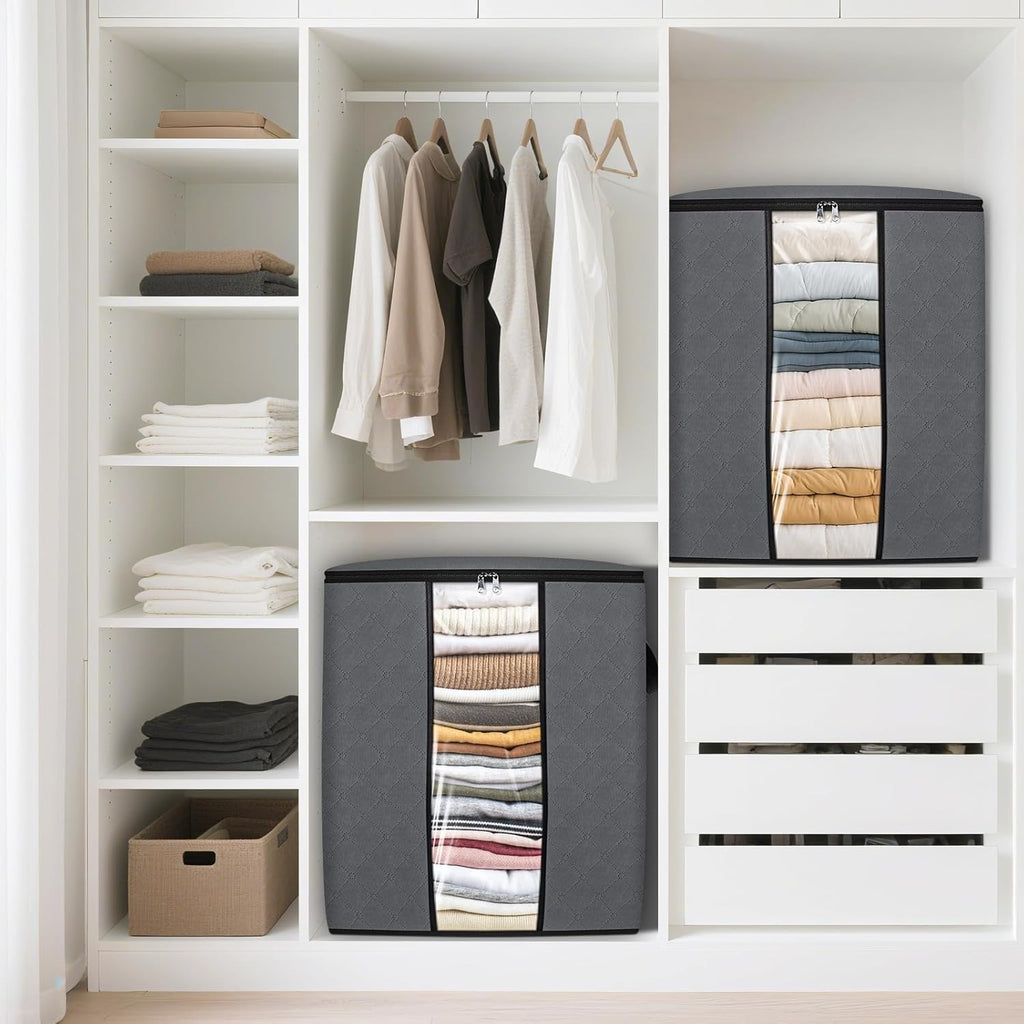SpaceTrove Clothes Storage Bags - 80L Large Capacity Organizers with Visual Window | 6-Pack Grey Bedding Containers