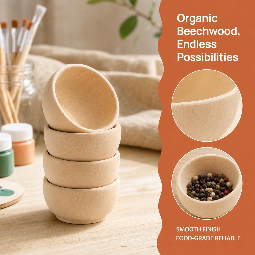 ZENFUN 20 Pack Wooden Pinch Bowls, Mini Unfinished Bowl Set for DIY Crafts, 1.5 oz Condiment Bowls, Small Round Bowl for Sorting, Dipping Sauce, Nuts, Spice, Candy, 1.1 x 2.1 Inches