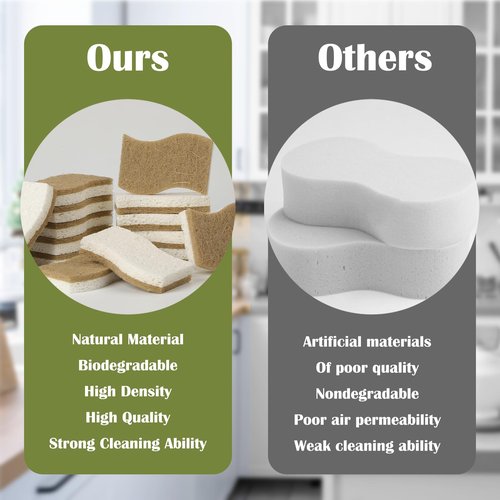 DEBETOOL 14Pack Natural Kitchen Sponge, Eco-Friendly Dish Sponge for Kitchen - Biodegradable Cellulose and Coconut Scrubber - Household Cleaning Sponge for Dishes, White