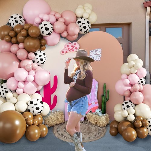 JOYFLOAT Cowgirl Dusty Pink Cow Balloon Garland Arch Kit, Light Pink Brown Sand White Balloons for Cowgirl Baby Shower Birthday Western Theme Party Decoration