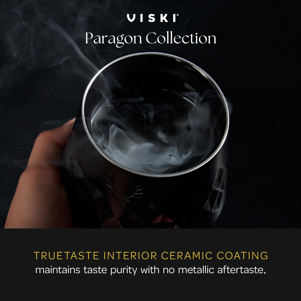 Viski Paragon Stainless Steel Whiskey Taster Tumbler Cup, Insulated Ceramic Lined Metal Cocktail Glass for Patio, Outdoor Party, Wedding Gifts, Drink Lover Gifts, 8 oz, Set of 1, Obsidian Black