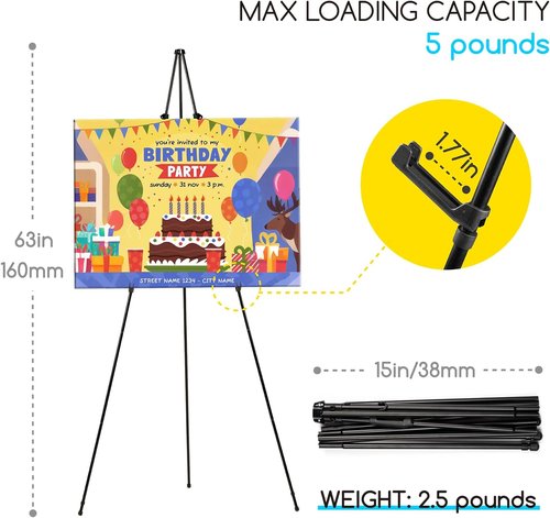 MEEDEN 6Pcs Metal Easel Stand - 63" Portable Tripod Display for Weddings, Paintings & Presentations