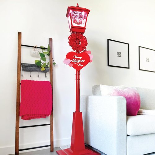 Fraser Hill Farm 70-Inch Musical Valentine's Day Street Lamp | Festive Red Lantern with Lights & Sound