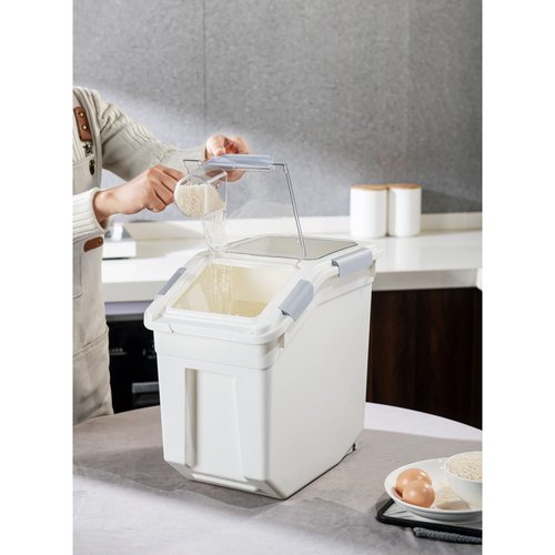 HANAMYA 25 Liter / 40 lbs Rice Storage Container with Measuring Cup, BPA free, For Rice | Grain | Pet Food | Flour, 2 count, White