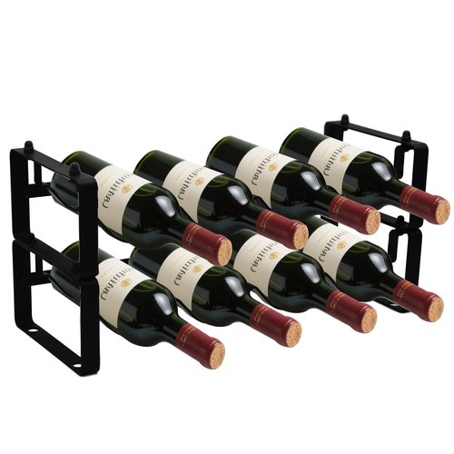 STAEVER Small Wine Rack for 8 Bottles – Expandable & Stackable Metal Wine Rack for Cabinet, Countertop, Floor, or Small Spaces – Compact Wine Storage Shelf for Kitchen, Bar, or Pantry (2 Tier, Black)
