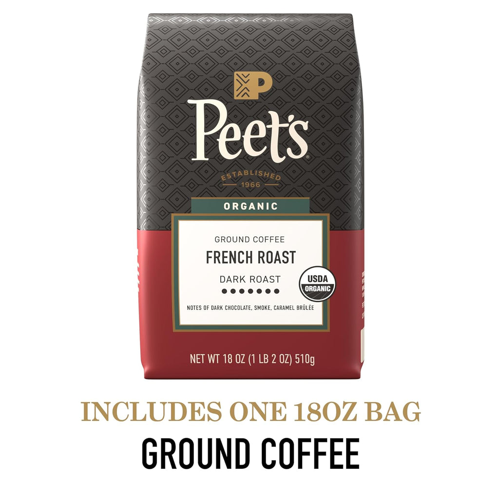 Peet's Coffee USDA Organic Dark Roast Ground Coffee - 100% Arabica French Roast, 18 Ounce Bag