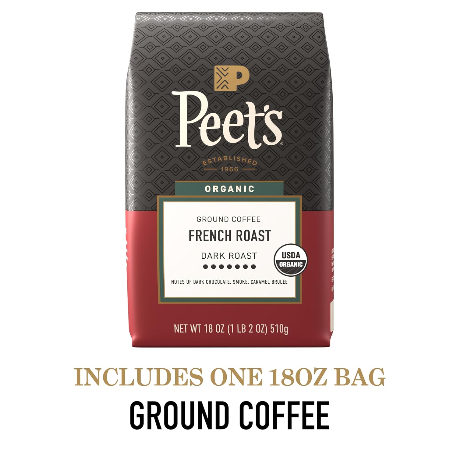 Peet's Coffee USDA Organic Dark Roast Ground Coffee - 100% Arabica French Roast, 18 Ounce Bag