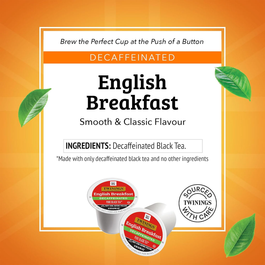 Twinings Decaffeinated English Breakfast Black Tea K-Cup Pods - Smooth & Flavorful, 24 Count