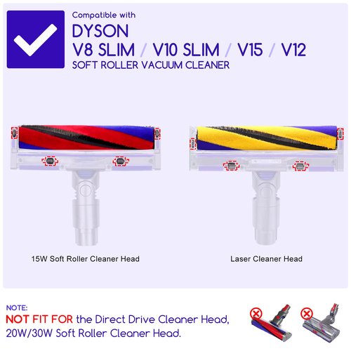 Soft Roller Brush Bar and Roller Wheels Sets Compatible with Dyson V15 V12 Slim V10 Slim V8 Slim Handheld Vacuum Cleaners, Replacement Part No.971634-01