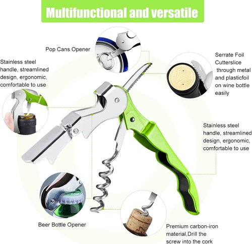 12 Pieces professional wine key wine opener Professional Waiter Corkscrews Stainless bottle opener Fold Serrated Foil Cutter Key for Family, Company Party,Bars,Restaurants(green)