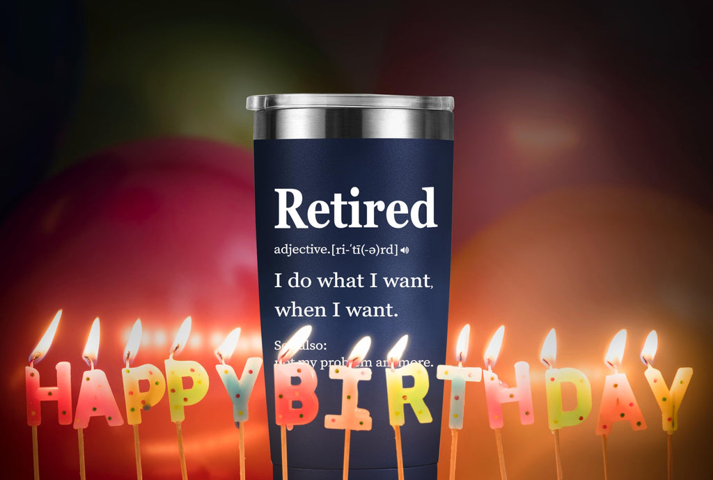 MASGALACC Retirement Gifts for Men Women Coworkers - Funny Retired 2025 Party Decorations for Coworkers, 20oz Stainless Steel Double Wall Vacuum Insulated Tumbler, Navy Blue