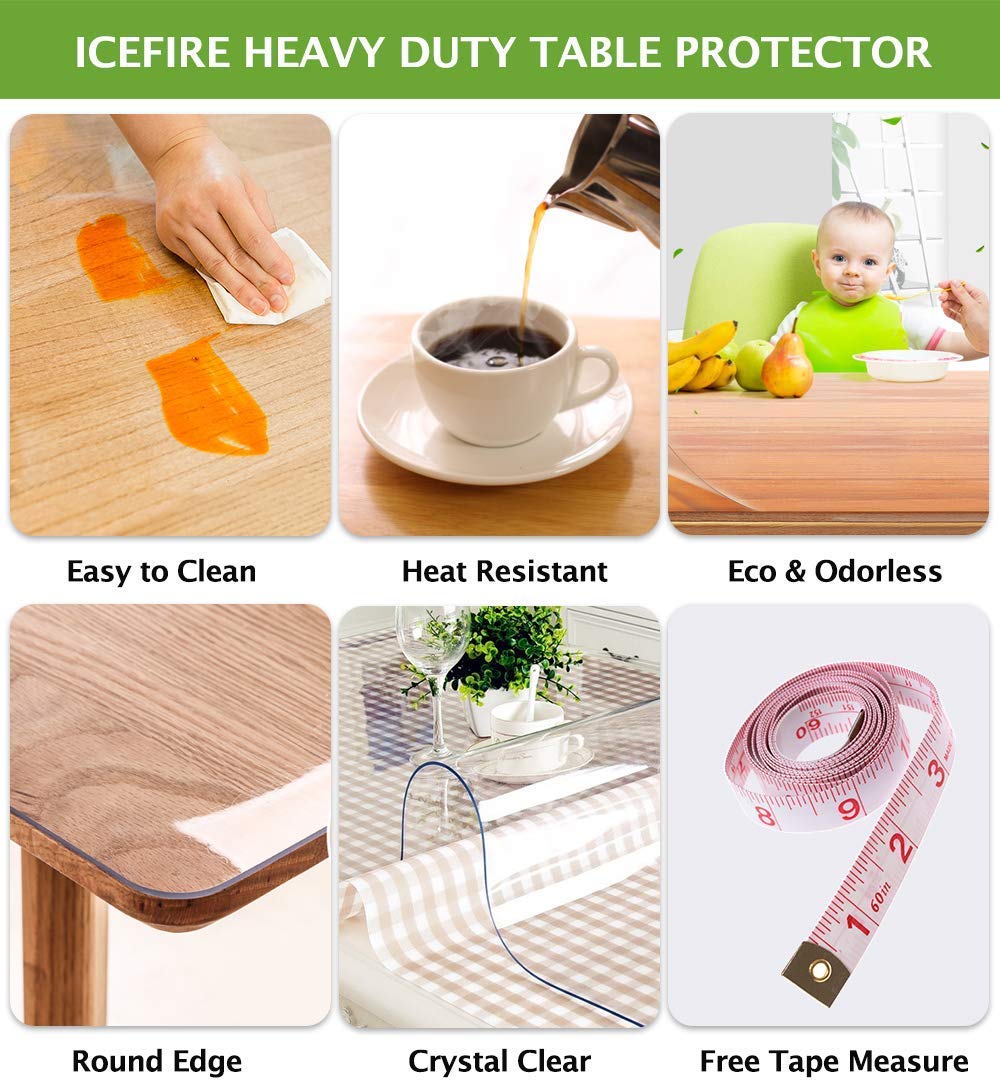 46 x 90 Inch Clear Dining Room Table Protector Corner Kitchen Wood Coffee Side End Tabletop Countertop Cover Rectangular Desk Table Pad Office Chair Mat Furniture Protective Plastic Vinyl Tablecloth
