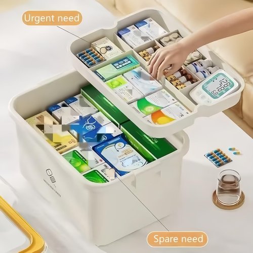 Drllepwoo Plastic Medicine Storage Organizer & First Aid Box, Medicine Box with Handles, Multipurpose Medical Supply Organizer with Removable Tray for Home, Office & Travel（small）