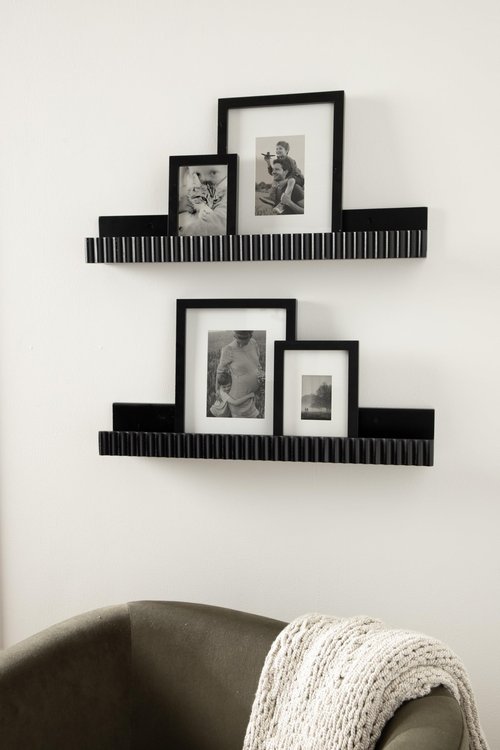 Kate and Laurel Furrow Modern Wood Photo Display Ledges; Set of 2; 24 Inches; Black; Scalloped Floating Picture Ledge Shelf Set with Lip for Use as Nursery Book Shelves or Gallery Wall Decor