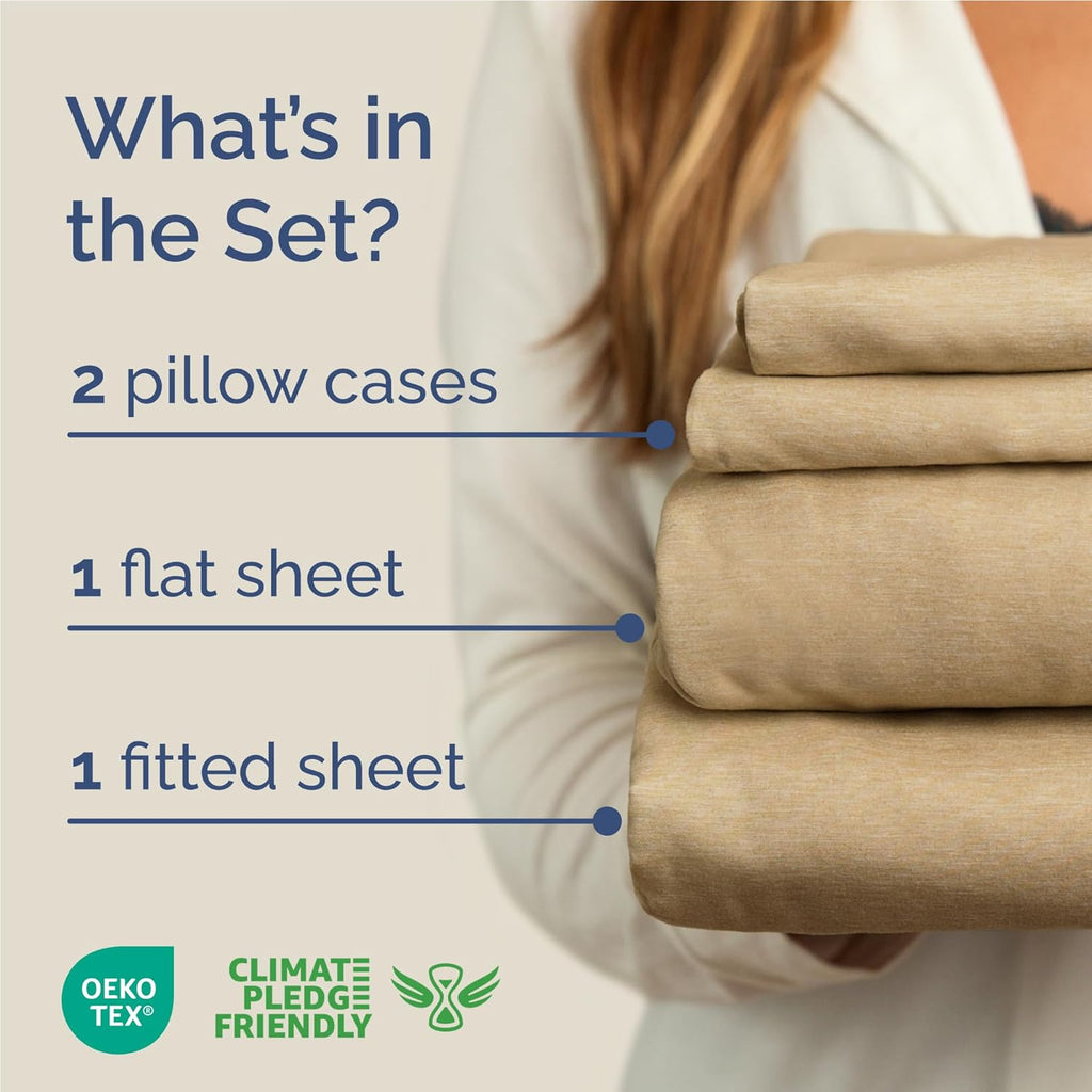 Skiennix Full Size 4 Piece Sheet Set - Comfy Cooling Bed Sheets - Hotel Luxury Bedding in Tan