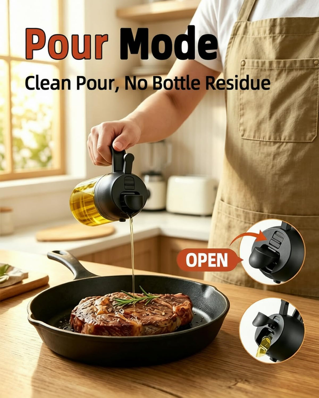 Oil Sprayer 16oz by [Brand Name] - 2-in-1 Food Grade Glass Dispenser for Cooking & BBQ (Black)