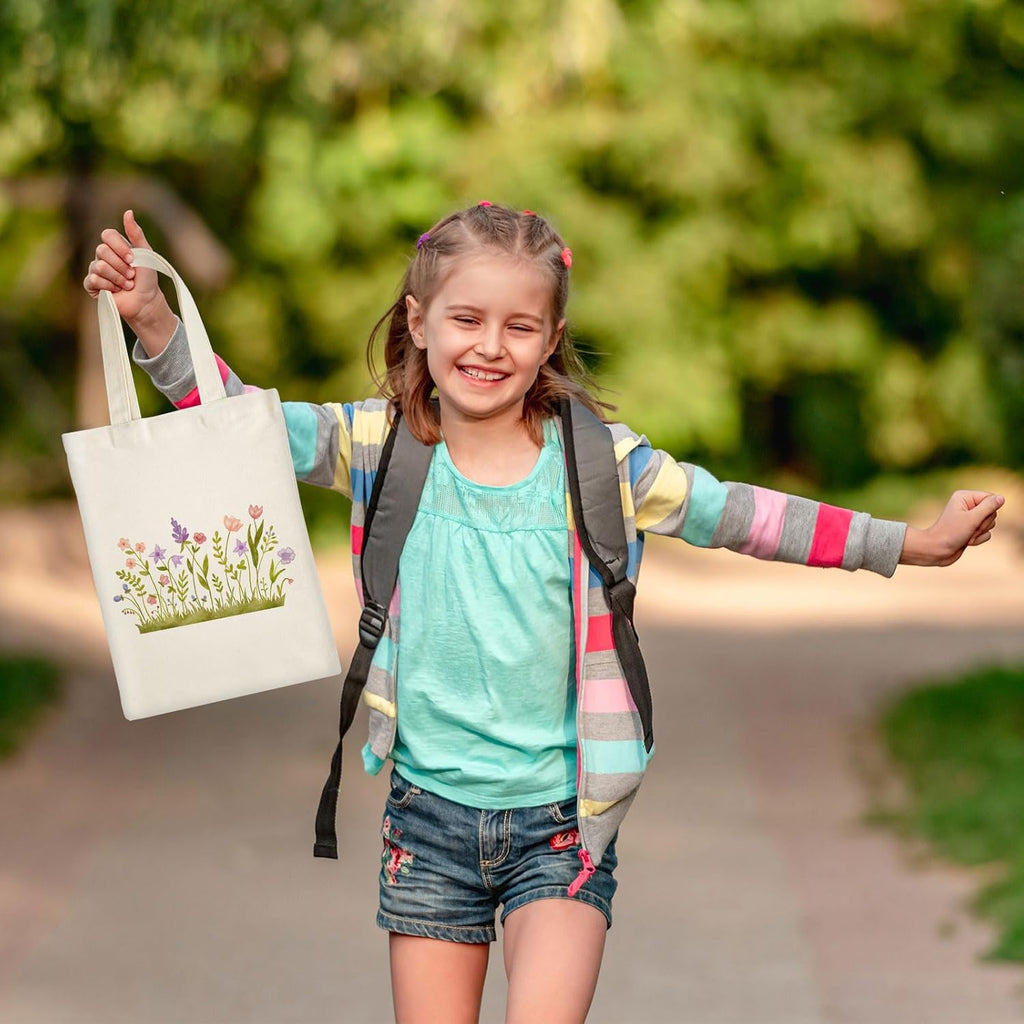 OKBA Mini Tote Bags - 10 Pack Reusable Blank Canvas Bags for Kids | 10.2 x 12.6 Inches