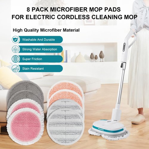Spin Cordless Electric Mop Pads: 6.5/6.3/6 inch steam/electric mop Pads Replacement for alfabot/vmai/teko/eous/vm6/devoac/kactor/redkey/gobot mop - Round Velcro Scrubber Pads for floor cleaning 8 Pack