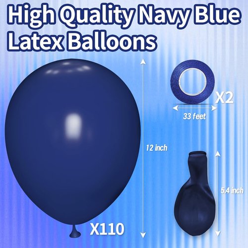 KAWKALSH 12-Inch Navy Blue Balloon Pack - 110 Thickened Latex Helium Balloons for Parties & Events