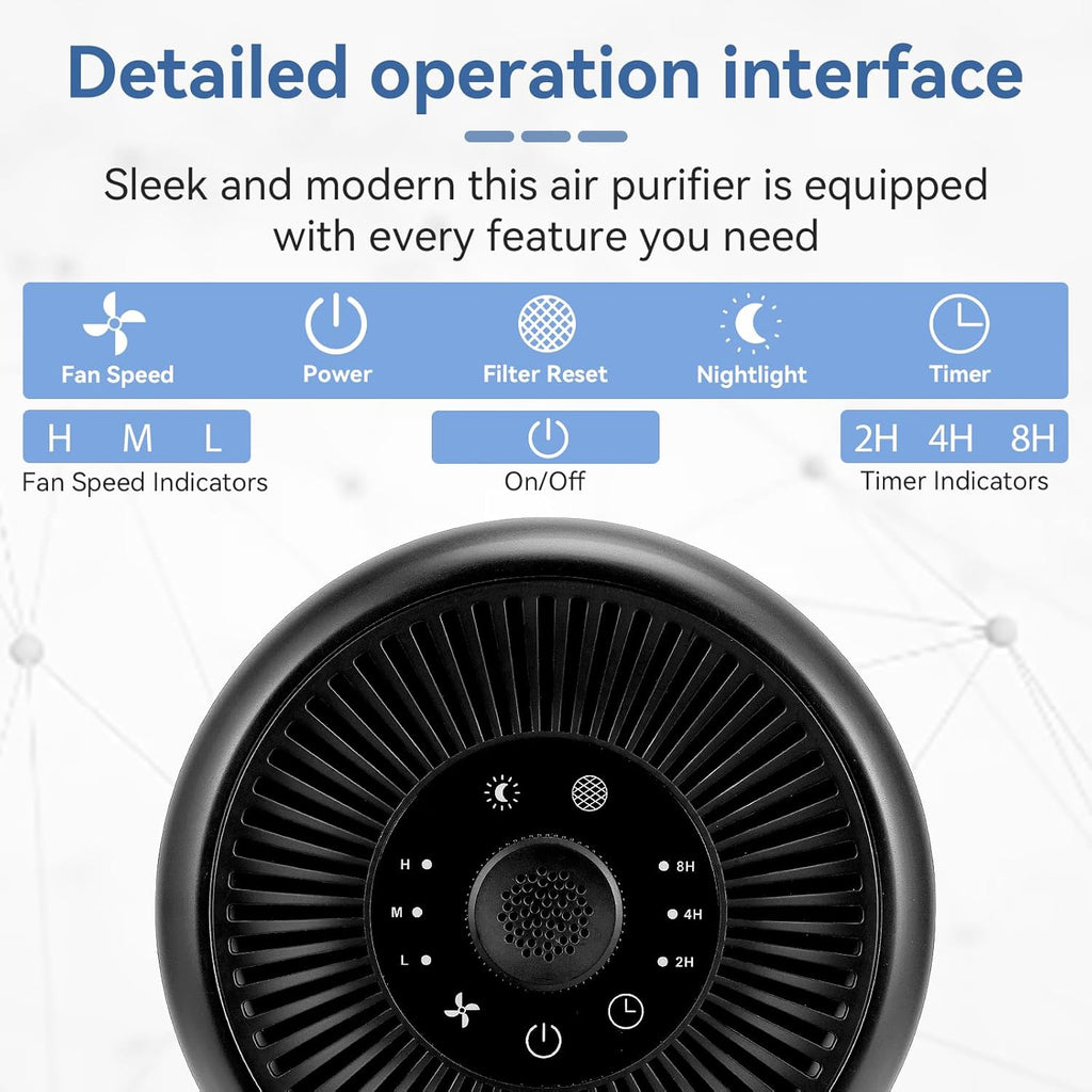YARIKI Air Purifiers - 2 Pack Small Bedroom Purifiers with Aromatherapy & Nightlight | Low Noise, Black