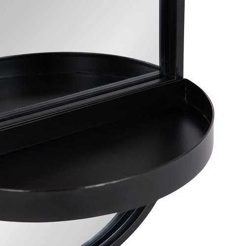 Kate and Laurel Estero Modern Metal Oval Mirror with Rounded Shelf; 11 x 25; Black; Decorative Contemporary Capsule Shelf Mirror for Storage and Display