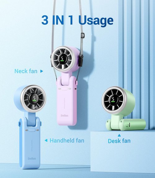 Diveblues Portable Handheld Turbo Fan - 5 Speed Wind Settings | Battery Operated, 12-Hour Runtime for Travel & Outdoor Use