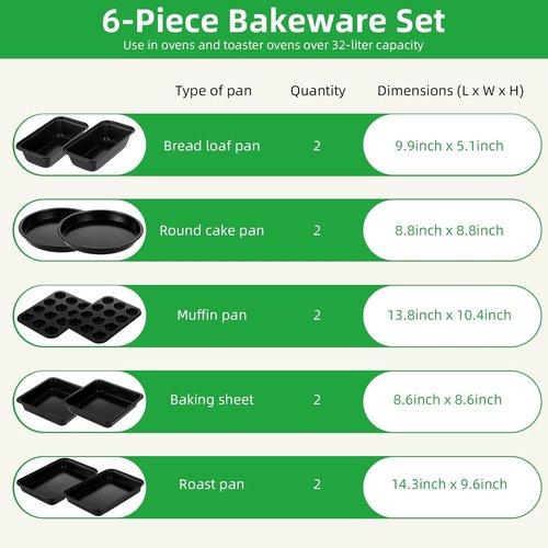 11-Piece Nonstick Baking Pans Set by [Brand Name] - Professional Carbon Steel Bakeware | Dishwasher Safe, Oven Safe to 450°F (Black)