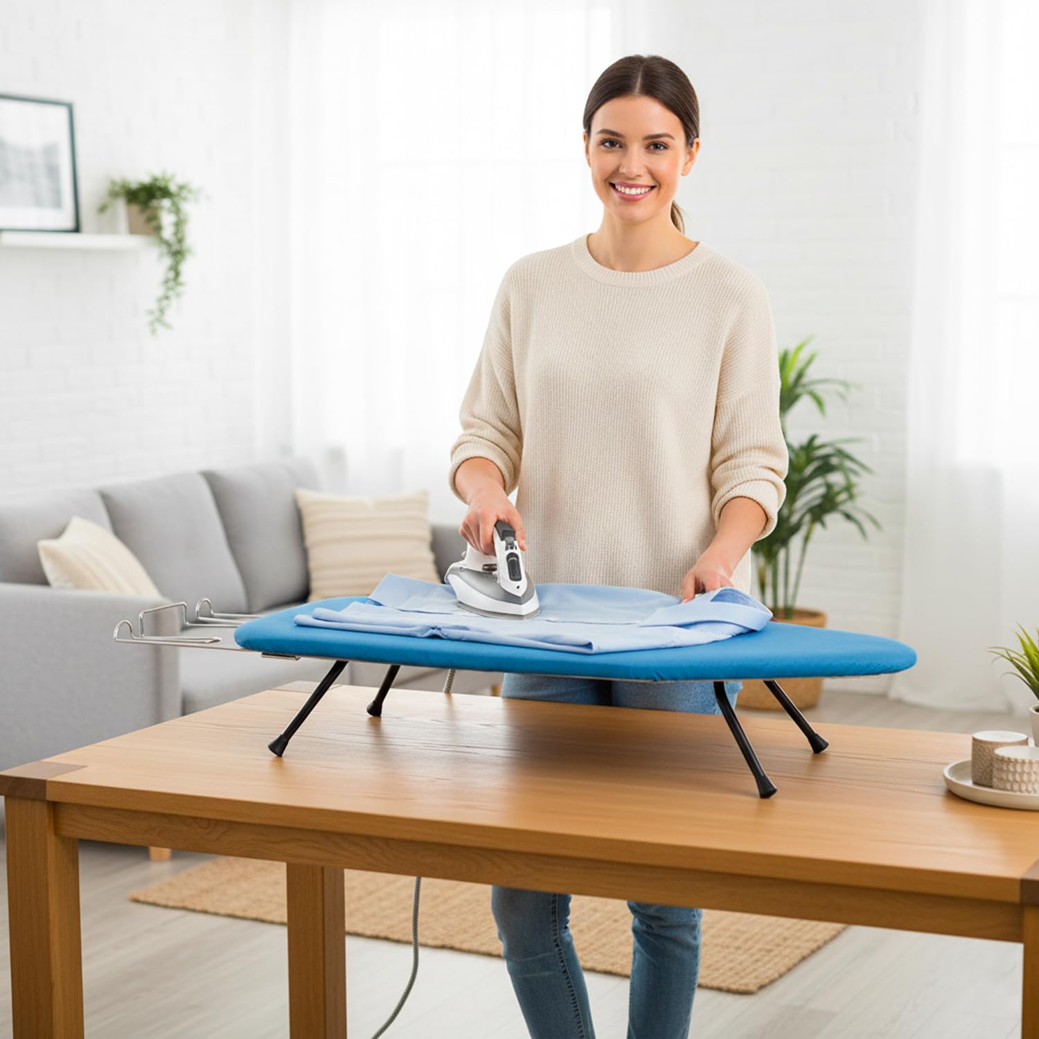 Regine Switzerland Metal Mesh Panel Ironing Board - Foldable Heavy-Duty Design with Heat-Resistant Cover & 100% Cotton Pad (Blue)
