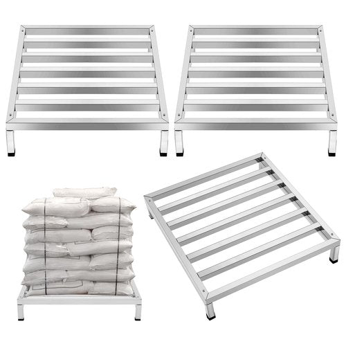 MorningRo 3 Pack Dunnage Rack 23.6" Long x 23.6" Wide, 3.9" Height Stainless Steel Shelf 2000+ Pound Capacity Commercial Food Floor Rack for Restaurants Kitchens Garages and Vehicles(Detachable)