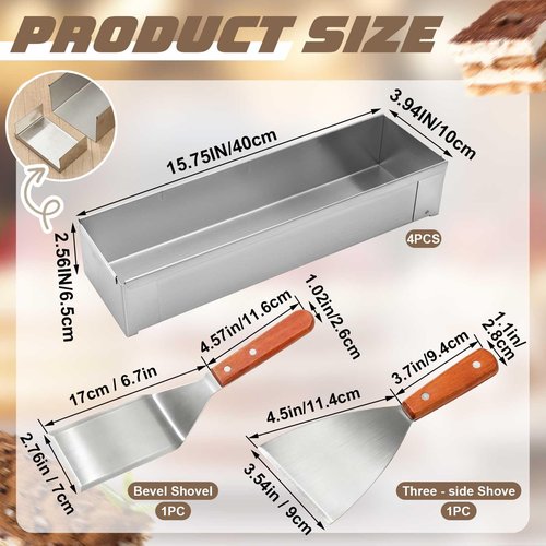 Blushtier 4 Pcs Nonstick Rectangle Tiramisu Cake Pan with Acrylic Lid and 2 Metal Spatula Removable Frame 304 Stainless Steel Cake Baking Molds for Tiramisu Cheesecake Mousse (15.75x3.94x2.56 Inch)