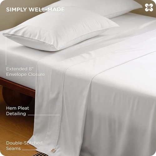 Bedsure Bamboo Viscose Cooling Sheets, Rayon Cotton Serene Blend, PureWoven, Breathable & Buttery Soft Queen Size Bed Set, Deep Pocket Up to 18", Hotel Luxury Bedding for Hot Sleepers, White