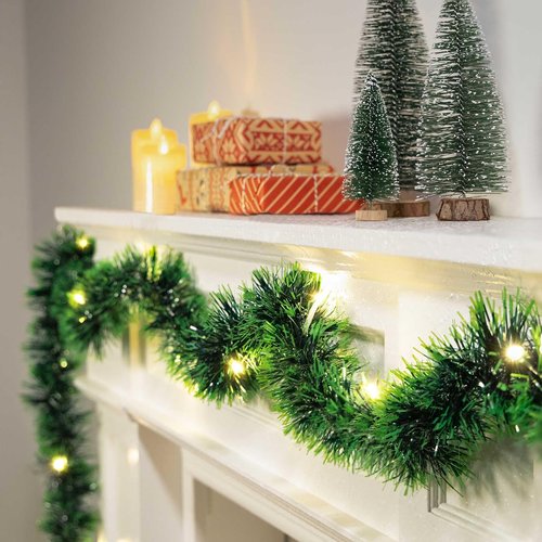 2 Pack Christmas Garland with Lights, Total 38 Feet 80 Led Lighted Pre-Lit Long Garlands for Stairs Railing Fireplace Mantle Door Battery Operated Frame Decor Green Greenery Indoor Outdoor Decorations