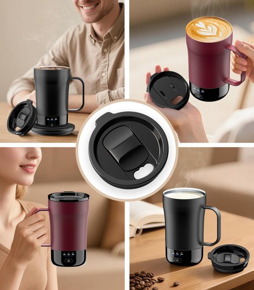 Pusee Slide Lid Replacement for 14oz Self-Heating Coffee Mug, Spill Proof Cup Lid Covers Compatible for 14oz Smart Mug, Easy to Clean and BPA-Free Plastic Cups Lid (Black)