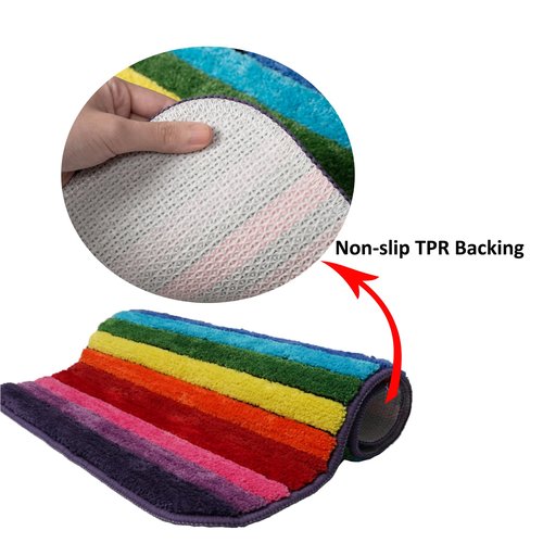 Edepreak Rainbow BathroomMat Colorful Striped Floor Bathroom Rugs Super Soft and Absorbent Microfiber Plush Bath Rugs with Non-Slip Backing for Bath Machine Washable 16"X24"