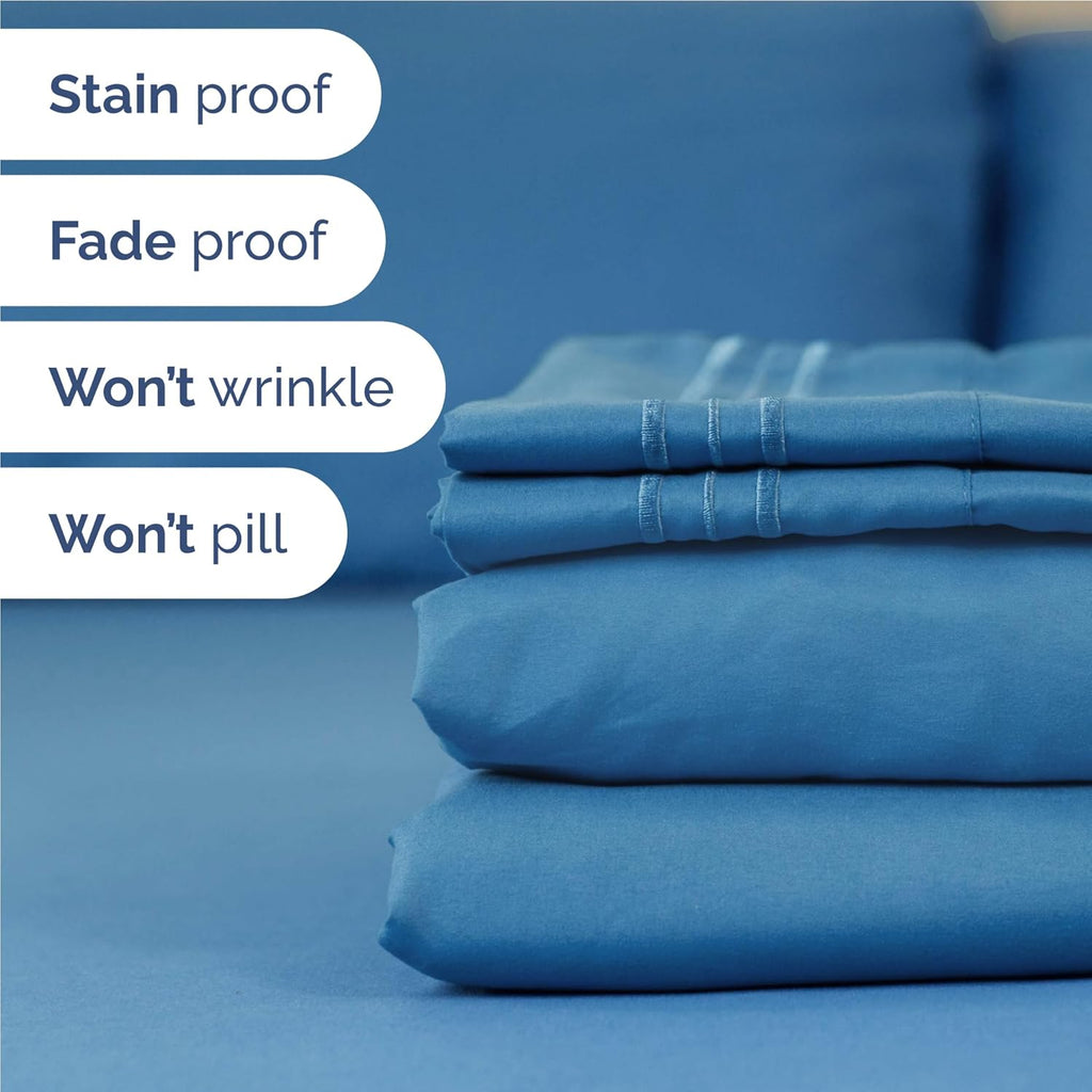 Skiennix Twin XL Sheet Set - Comfy Cooling Bed Sheets - Luxury Hotel Quality - Denim Blue, Deep Pockets
