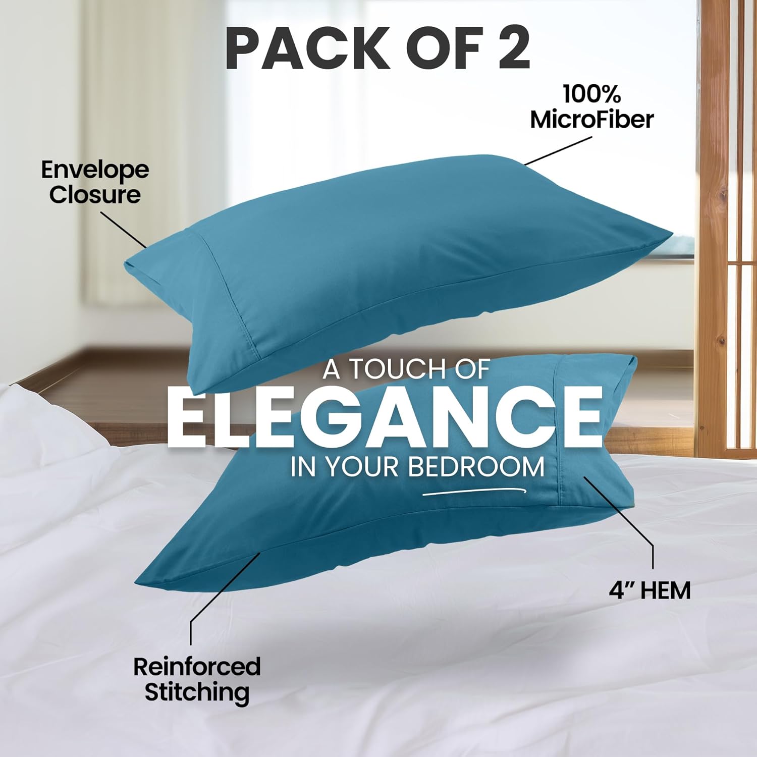 Utopia Bedding Queen Pillow Cases - Soft Brushed Microfiber - 2 Pack, Denim Blue, 20 x 30 Inches